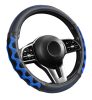 Couvre volant similicuir noir motif ligne noir bleu motif Zig Zag Ø38cm 