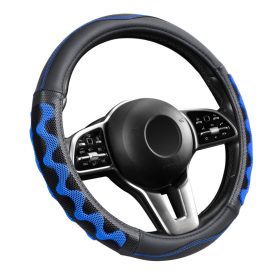   Couvre volant similicuir noir motif ligne noir bleu motif Zig Zag Ø38cm 