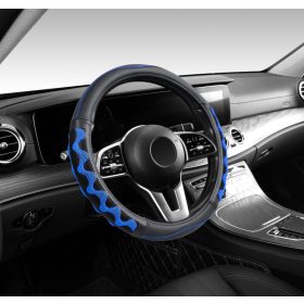   Couvre volant similicuir noir motif ligne noir bleu motif Zig Zag Ø38cm 