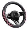 Couvre volant similicuir noir motif ligne noir rose motif Zig Zag Ø38cm 