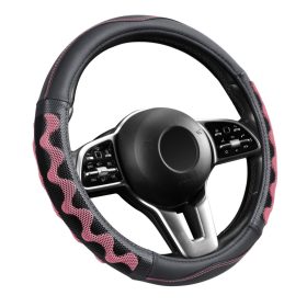   Couvre volant similicuir noir motif ligne noir rose motif Zig Zag Ø38cm 