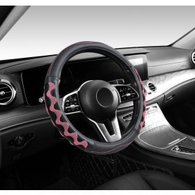   Couvre volant similicuir noir motif ligne noir rose motif Zig Zag Ø38cm 