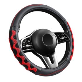   Couvre volant similicuir noir motif ligne noir rouge motif Zig Zag Ø38cm 