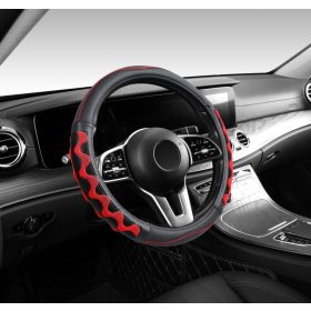   Couvre volant similicuir noir motif ligne noir rouge motif Zig Zag Ø38cm 