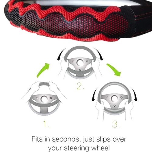 Couvre volant similicuir noir motif ligne noir rouge motif Zig Zag Ø38cm 