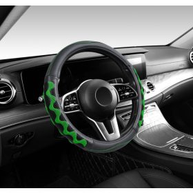   Couvre volant similicuir noir motif ligne noir vert motif Zig Zag Ø38cm 