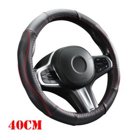   Couvre volant en cuir noir matelassé avec motif ligne rouge Ø38cm