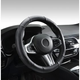   AUTOLIFE Boîte Couvre-volant en cuir véritable Noir avec motif coutures noires