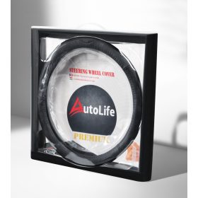   AUTOLIFE Boîte Couvre-volant en cuir véritable Noir avec motif coutures noires