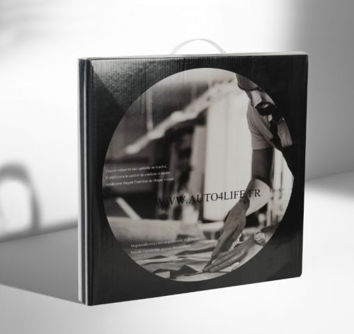 AUTOLIFE Boîte Couvre-volant en cuir véritable Noir avec motif coutures noires