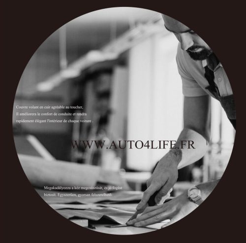 AUTOLIFE Boîte Couvre-volant en cuir véritable Noir avec motif coutures noires