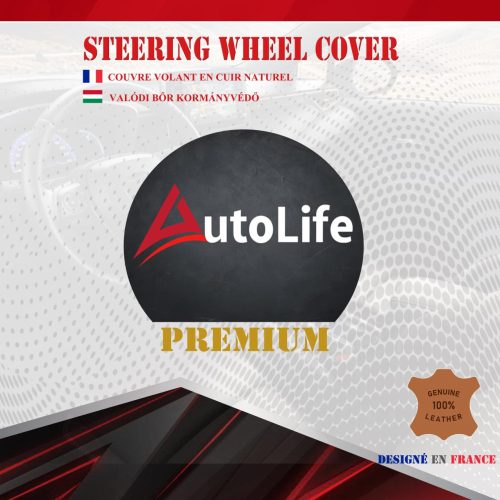 AUTOLIFE Boîte Couvre-volant en cuir véritable Noir avec motif coutures noires