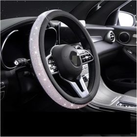 Couvre volant similicuir noir à strass Ø38cm