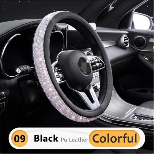 Couvre volant similicuir noir à strass Ø38cm
