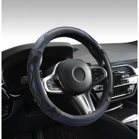   Couvre volant noir en cuir matelassé motif ligne bleu Ø38cm 