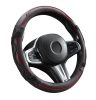 Couvre volant noir en cuir matelassé motif ligne rouge Ø38cm