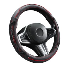   Couvre volant noir en cuir matelassé motif ligne rouge Ø38cm