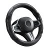 Couvre volant noir en cuir matelassé motif ligne grise Ø38cm 