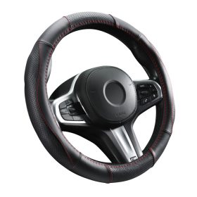 Couvre volant en cuir noir avec surpiqûres rouges Ø38cm