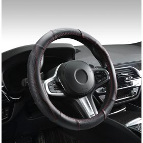 Couvre volant en cuir noir avec surpiqûres rouges Ø38cm