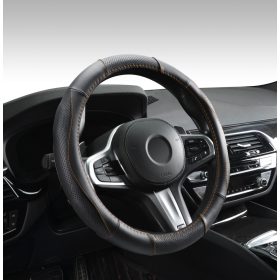 Couvre volant en cuir noir avec surpiqûres oranges Ø38cm