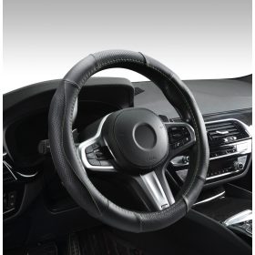 Couvre volant en cuir noir surpiqûres vertes Ø38cm