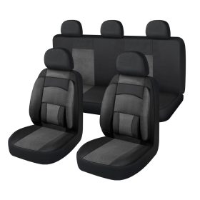   Ensemble de housses de siège universelles 11 pièces noir et points blancs avec zip et ouverture Airbag