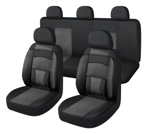 Ensemble de housses de siège universelles 11 pièces noir et points blancs avec zip et ouverture Airbag