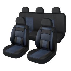   Ensemble de housses de siège universelles 11 pièces noir et points bleus avec zip et ouverture Airbag