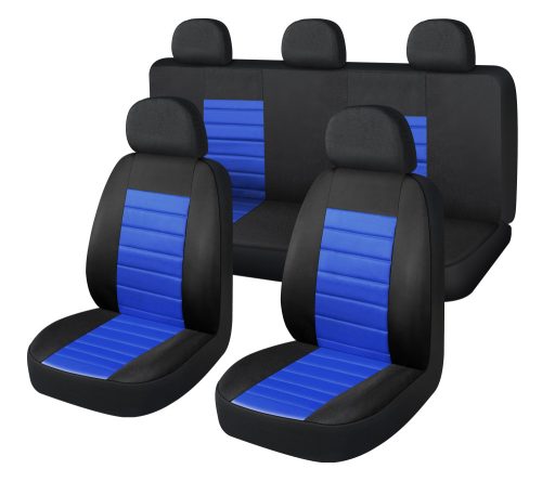 Pack de housses de siège universelles 9 pièces avec Zip ouverture Airbag noir bleu  