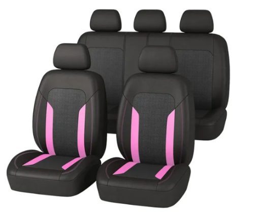 Pack de housses de siège universelles 9 pièces divisibles - Airbag - Avec poche de rangement - noir rose