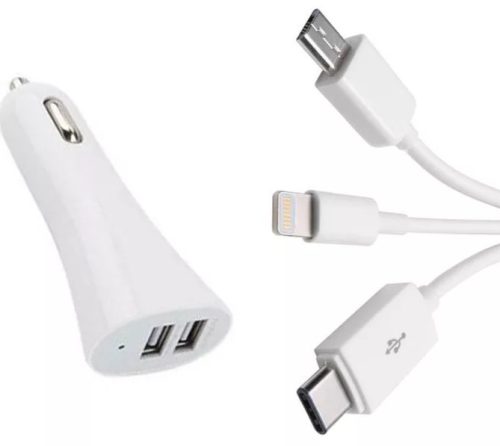 2-es USB töltő M-USB/Apple/Type-C 12V 2.1A AE-WF132-1