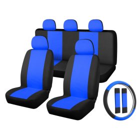   Ensemble de housses de siège universelles 11 pièces noir et bleu avec zip et ouverture Airbag
