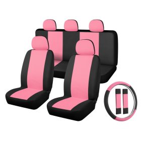   Ensemble de housses de siège universelles 11 pièces noir et rose avec zip et ouverture Airbag