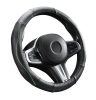 Couvre volant en cuir noir matelassé avec motif ligne verte Ø38cm
