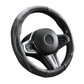   Couvre volant en cuir noir matelassé avec motif ligne verte Ø38cm