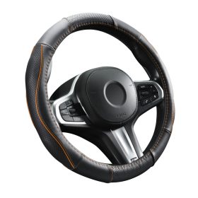   Couvre volant en cuir noir matelassé avec motif ligne orange Ø38cm