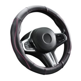   Couvre volant en cuir noir matelassé avec motif ligne fushia Ø38cm