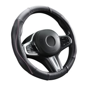   Couvre volant en cuir noir matelassé avec motif ligne rose Ø38cm