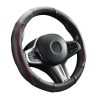 Couvre volant en cuir noir matelassé avec motif ligne rouge Ø38cm