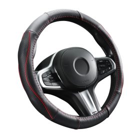   Couvre volant en cuir noir matelassé avec motif ligne rouge Ø38cm