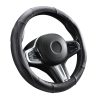 Couvre volant en cuir noir avec surpiqûres roses Ø38cm
