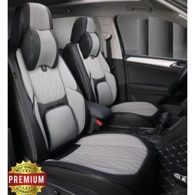   15 részes Prémium Magas minőségű Műbőr üléshuzat szett nyakpárnákkal - Légzsákos - Osztható - Fekete/Szürke színben 80197