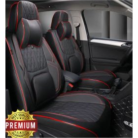   15 részes Prémium Magas minőségű Műbőr üléshuzat szett nyakpárnákkal - Légzsákos - Osztható - Fekete/Piros színben 80196