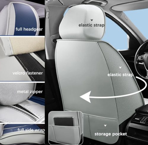 13 részes Prémium Magas minőségű Műbőr üléshuzat szett nyakpárnákkal - Légzsákos - Osztható - Fekete/Sötét szürke színben