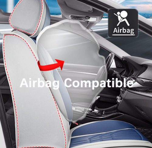 13 részes Prémium Magas minőségű Műbőr üléshuzat szett nyakpárnákkal - Légzsákos - Osztható - Fekete/Sötét szürke színben