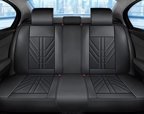 13 részes Prémium Magas minőségű Műbőr üléshuzat szett nyakpárnákkal - Légzsákos - Osztható - Fekete színben