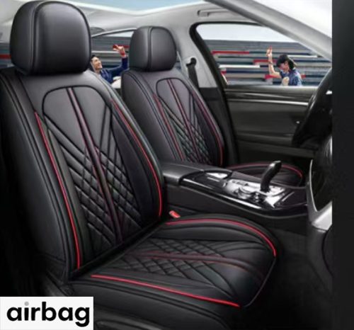 11 részes Prémium minőségű Műbőr üléshuzat szett - Légzsákos - Osztható - Fekete/Piros színben 80186