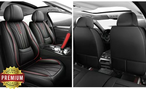 11 részes Prémium minőségű Műbőr üléshuzat szett - Légzsákos - Osztható - Fekete/Piros színben 80189