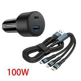   13023 02ACSET Chargeur rapide USB/USB-C + chargeur 3 en 1 avec différentes têtes de charge - 5A 100W 12-24V